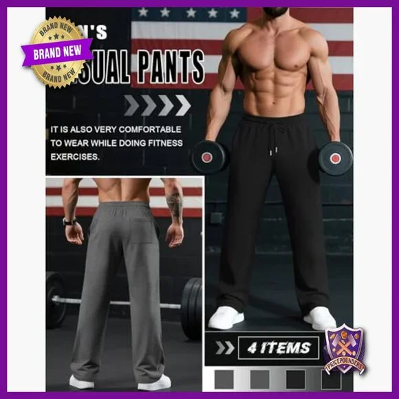 4 Pack Men's Big Tall Sweatpants Athletic Joggers Lounge Drawstring Pockets